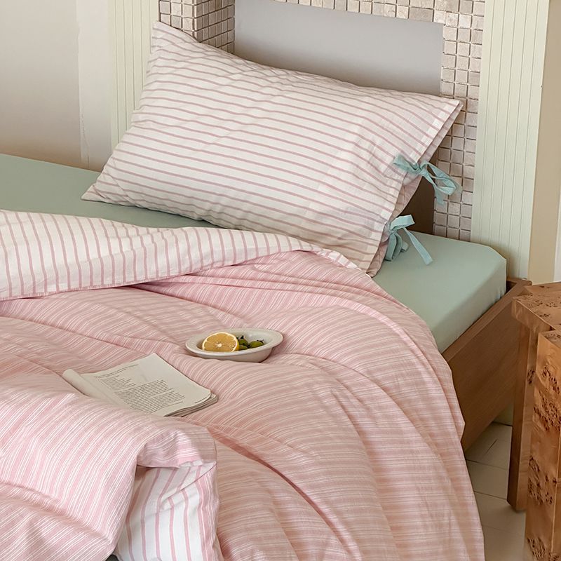 Josie Bow Tied Stripe Pillowcases / Cream Ever Lasting