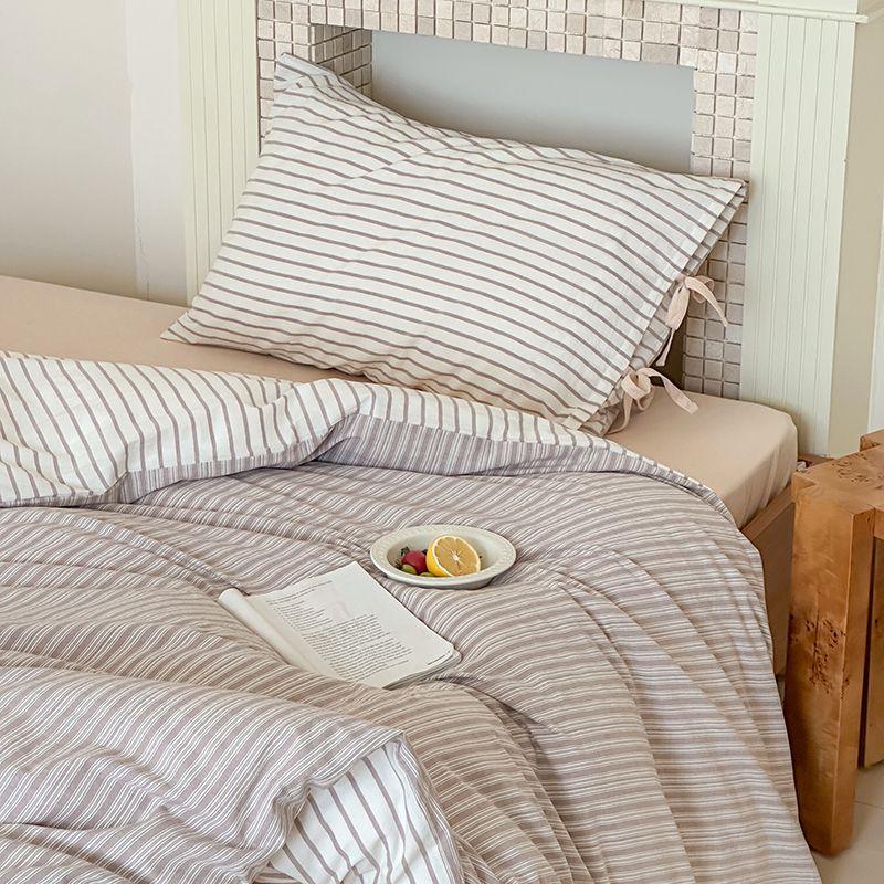 Josie Bow Tied Stripe Pillowcases / Cream Ever Lasting