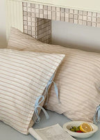 Josie Bow Tied Stripe Pillowcases / Green Ever Lasting
