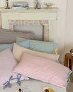 Josie Bow Tied Stripe Pillowcases / Green Ever Lasting