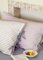 Josie Bow Tied Stripe Pillowcases / Green Ever Lasting