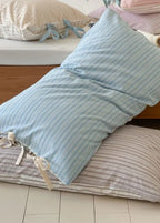 Josie Bow Tied Stripe Pillowcases / Green Ever Lasting