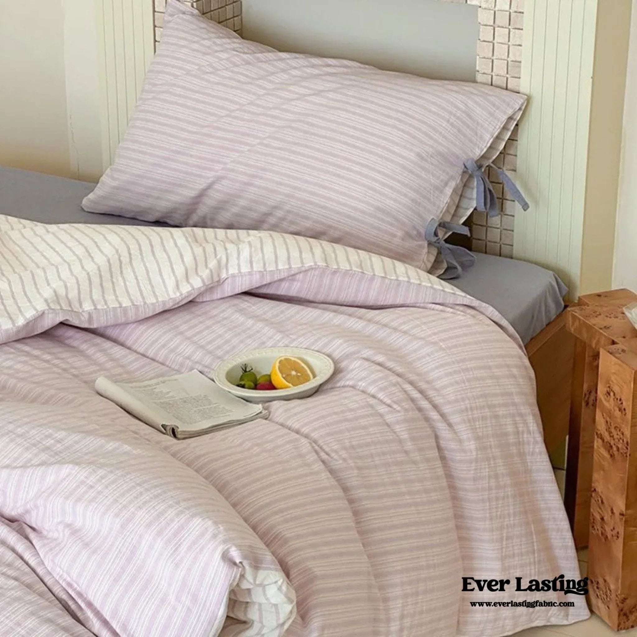 Josie Bow Tied Striped Bedding Set / Blue Ever Lasting