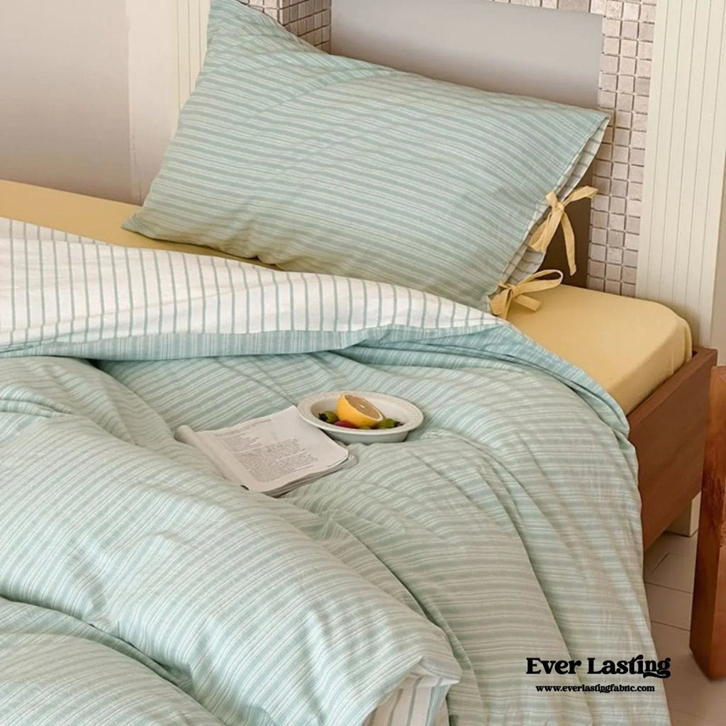 Josie Bow Tied Striped Bedding Set / Blue Ever Lasting