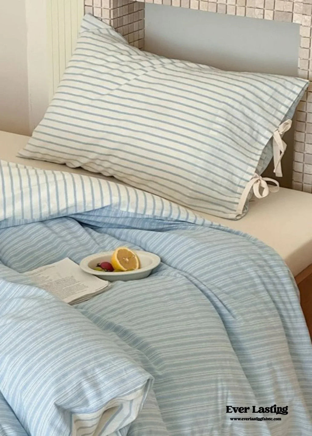 Josie Bow Tied Striped Bedding Set / Blue Ever Lasting