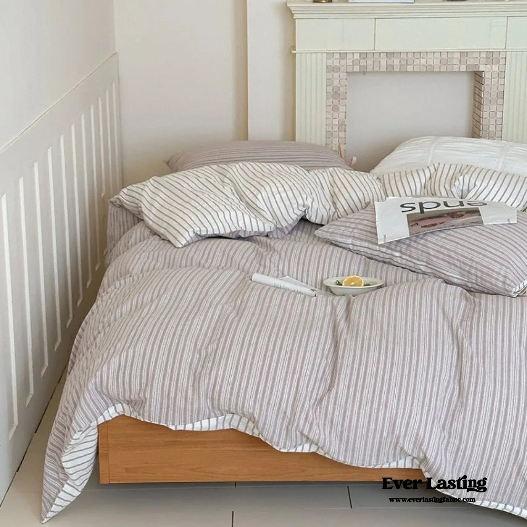 Josie Bow Tied Striped Bedding Set / Blue Ever Lasting