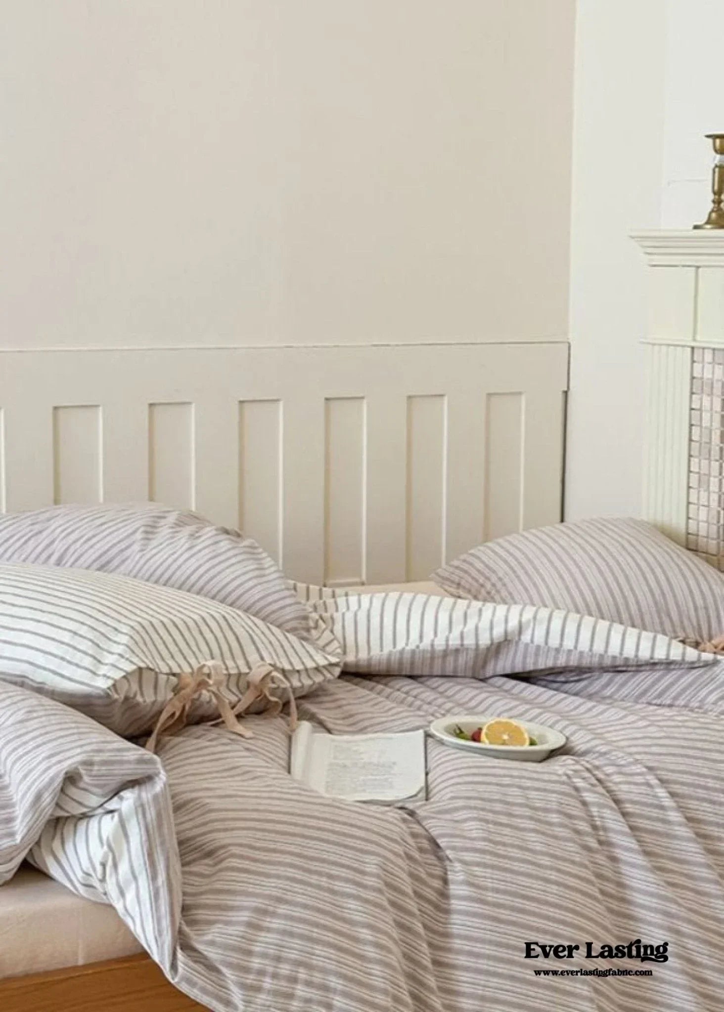 Josie Bow Tied Striped Bedding Set / Cream Ever Lasting
