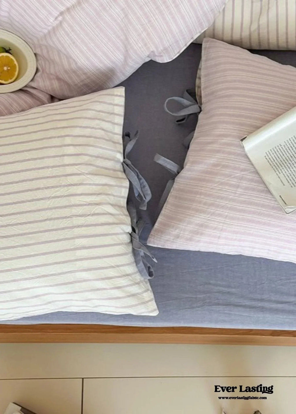 Josie Bow Tied Striped Bedding Set / Cream Ever Lasting