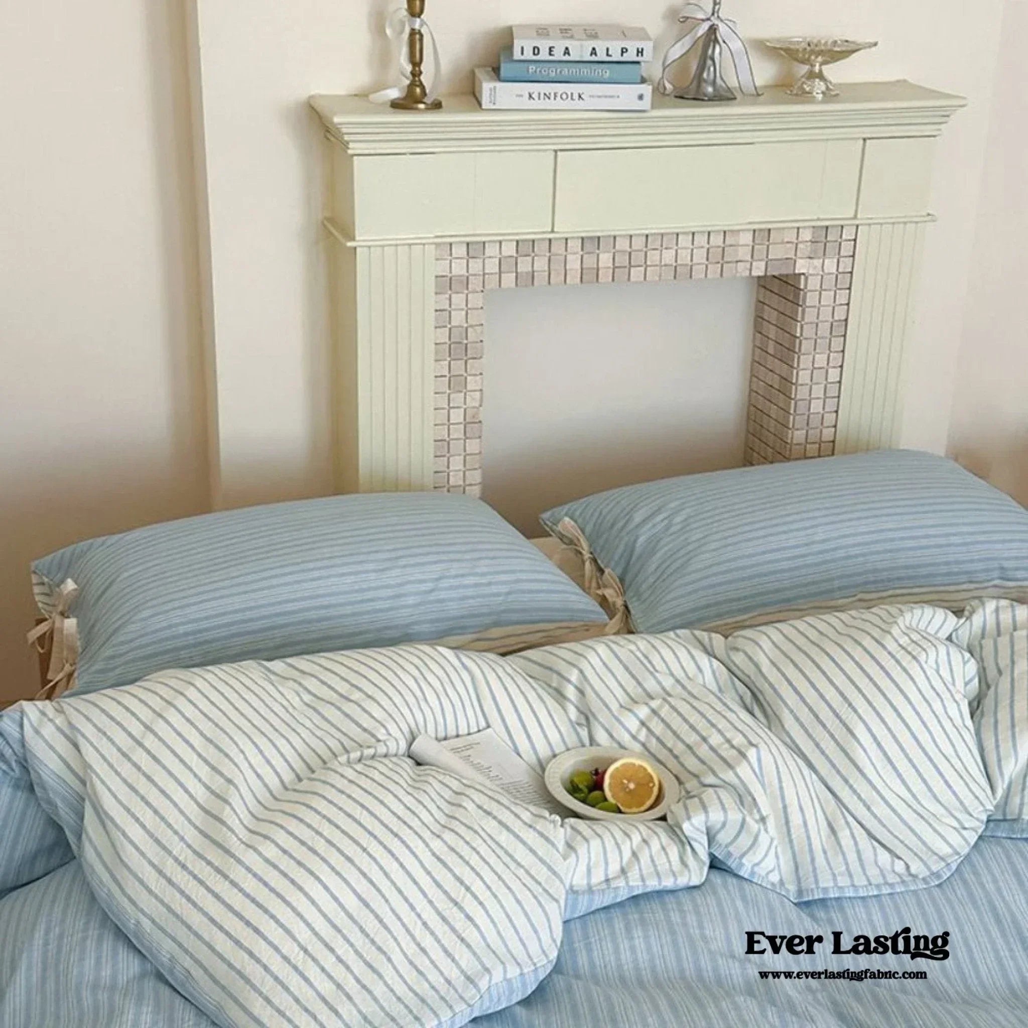 Josie Bow Tied Striped Bedding Set / Cream Ever Lasting