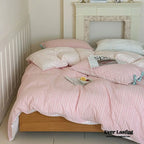 Josie Bow Tied Striped Bedding Set / Gray Ever Lasting