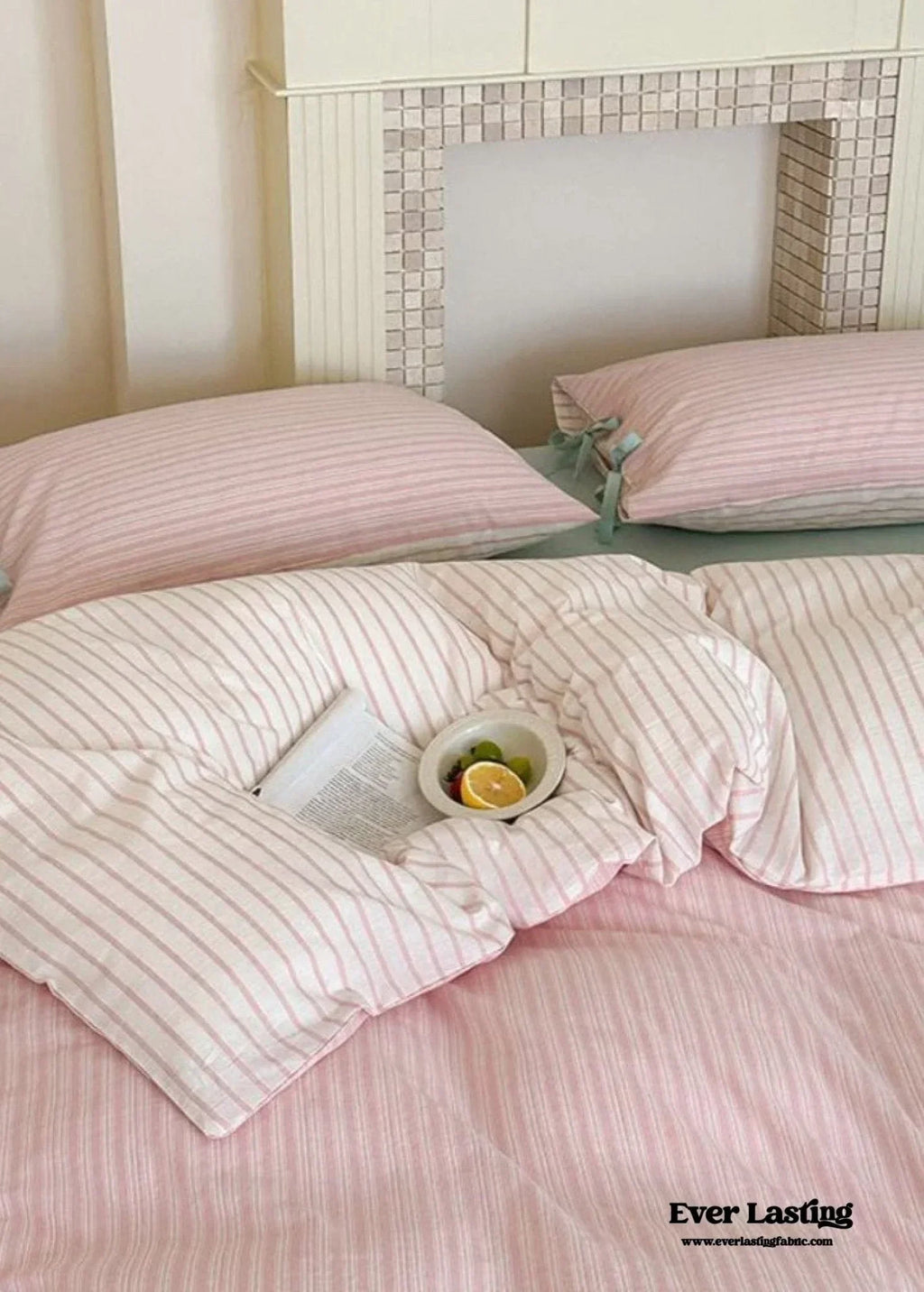 Josie Bow Tied Striped Bedding Set / Gray Ever Lasting