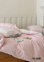 Josie Bow Tied Striped Bedding Set / Gray Ever Lasting