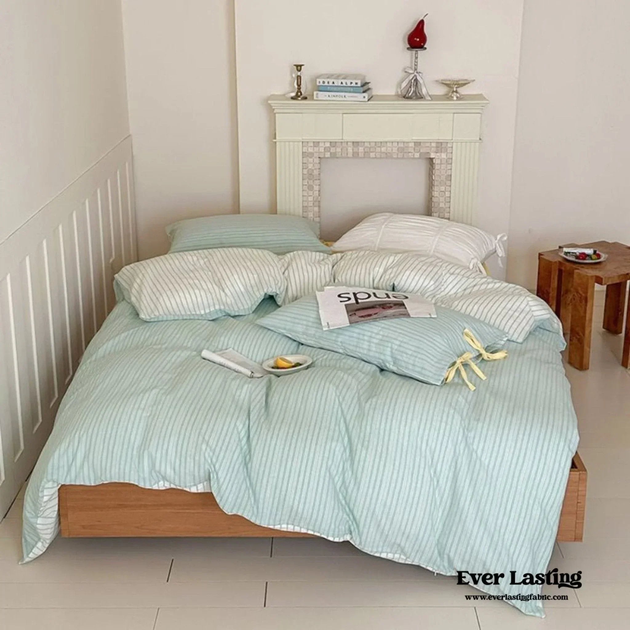 Josie Bow Tied Striped Bedding Set / Gray Ever Lasting