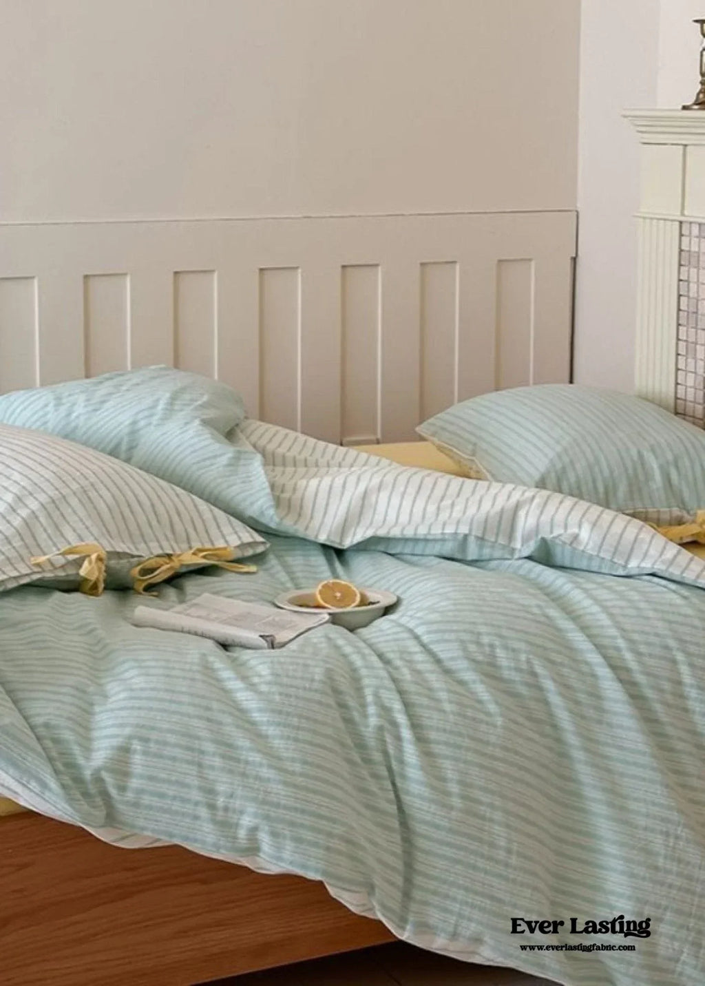 Josie Bow Tied Striped Bedding Set / Gray Ever Lasting