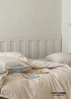 Josie Bow Tied Striped Bedding Set / Gray Ever Lasting