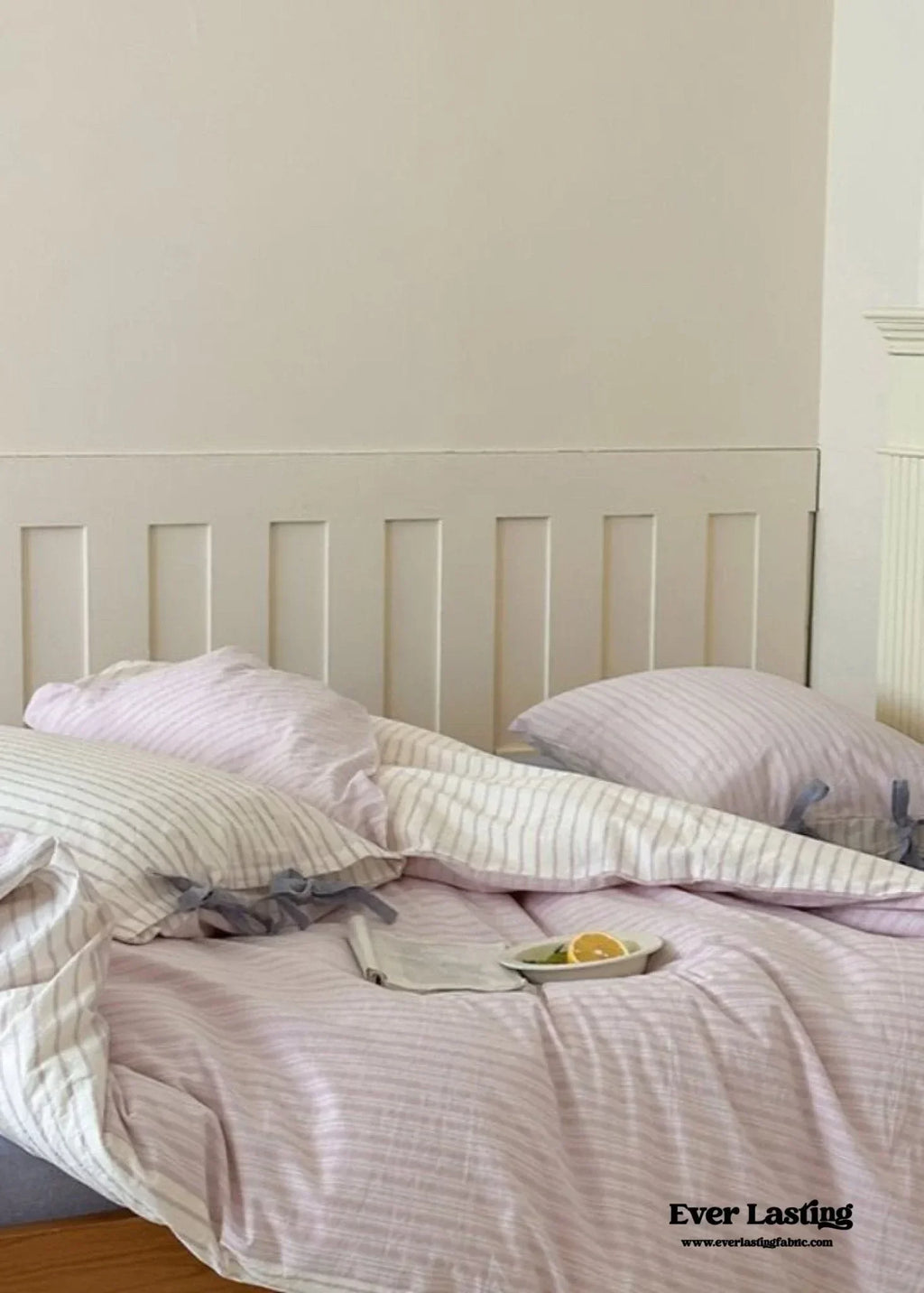 Josie Bow Tied Striped Bedding Set / Gray Ever Lasting