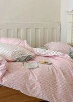 Josie Bow Tied Striped Bedding Set / Green Ever Lasting