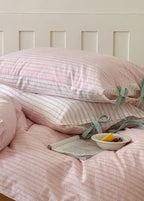 Josie Bow Tied Striped Bedding Set / Green Ever Lasting