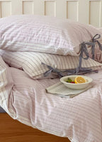 Josie Bow Tied Striped Bedding Set / Green Ever Lasting