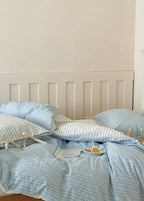 Josie Bow Tied Striped Bedding Set / Green Ever Lasting