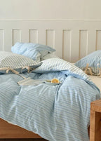 Josie Bow Tied Striped Bedding Set / Green Ever Lasting