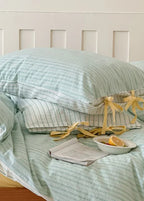 Josie Bow Tied Striped Bedding Set / Green Ever Lasting