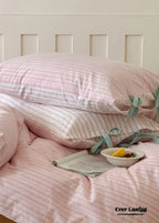 Josie Bow Tied Striped Bedding Set / Pink Ever Lasting