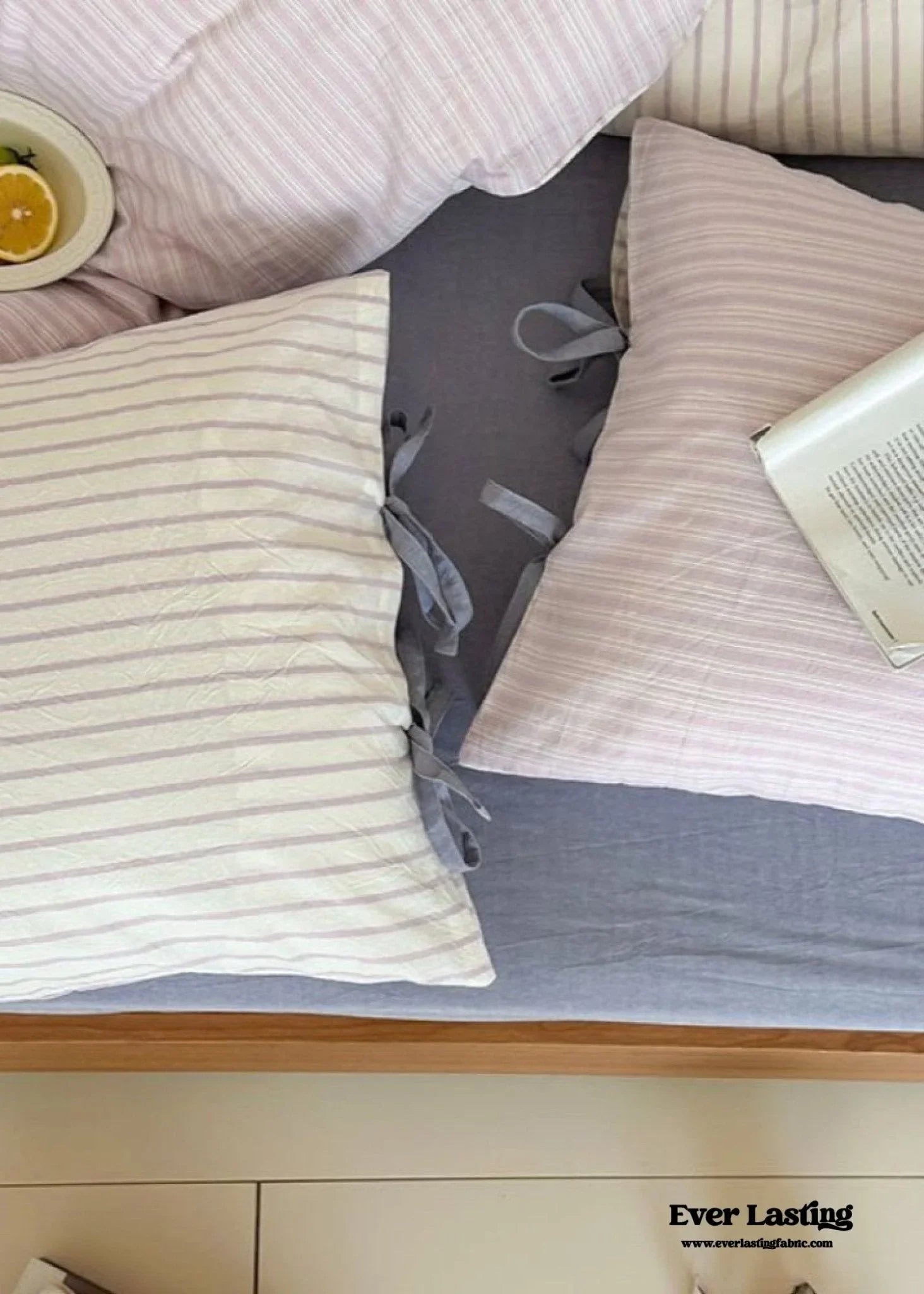 Josie Bow Tied Striped Bedding Set / Pink Ever Lasting