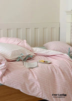 Josie Bow Tied Striped Bedding Set / Pink Ever Lasting