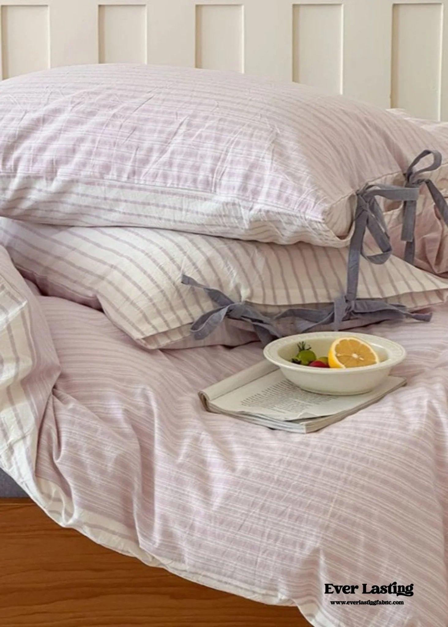 Josie Bow Tied Striped Bedding Set / Pink Ever Lasting