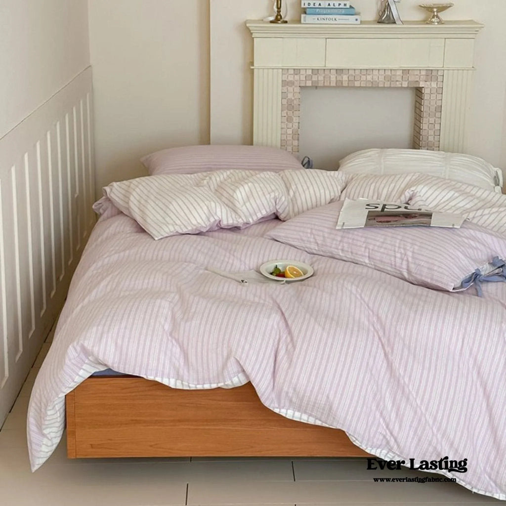 Josie Bow Tied Striped Bedding Set / Pink Ever Lasting