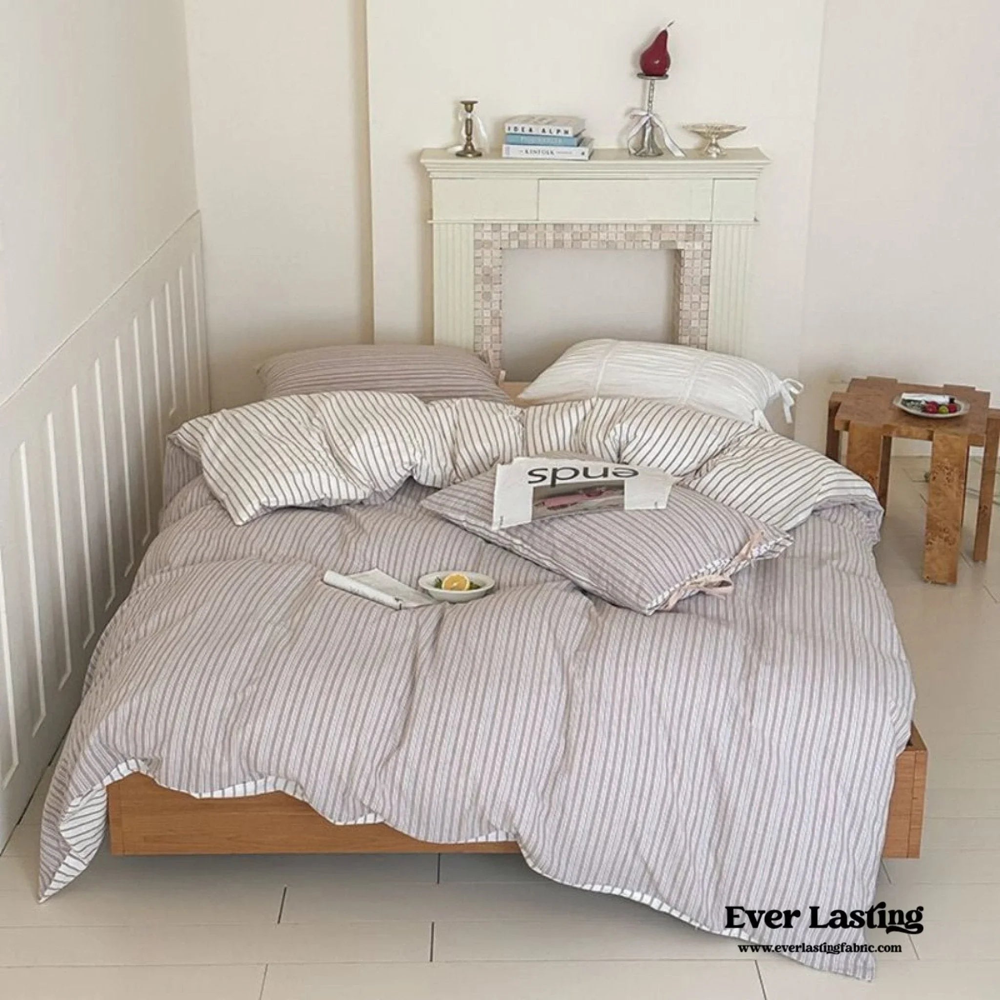 Josie Bow Tied Striped Bedding Set / Pink Ever Lasting