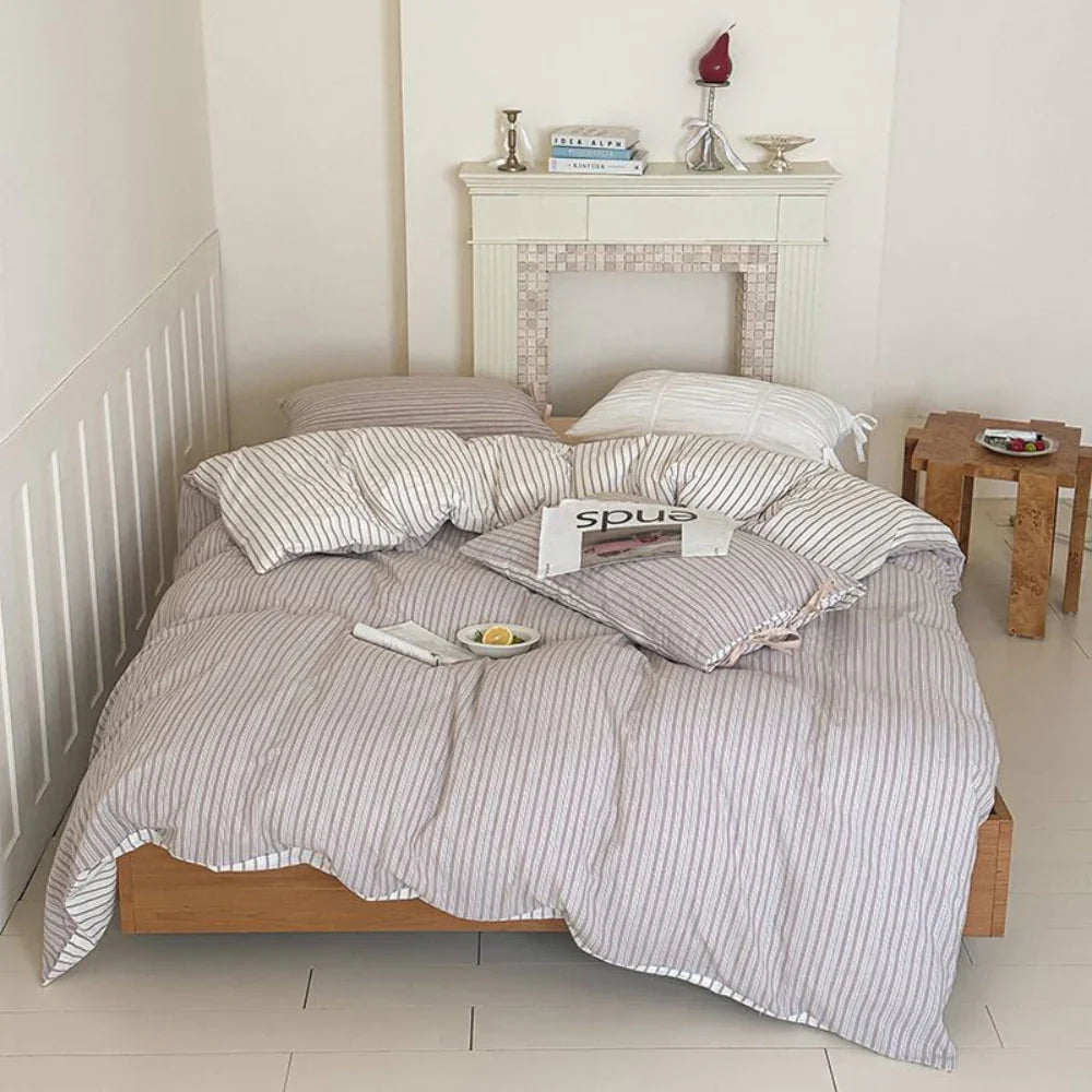 Josie Bow Tied Striped Bedding Set / Pink Ever Lasting