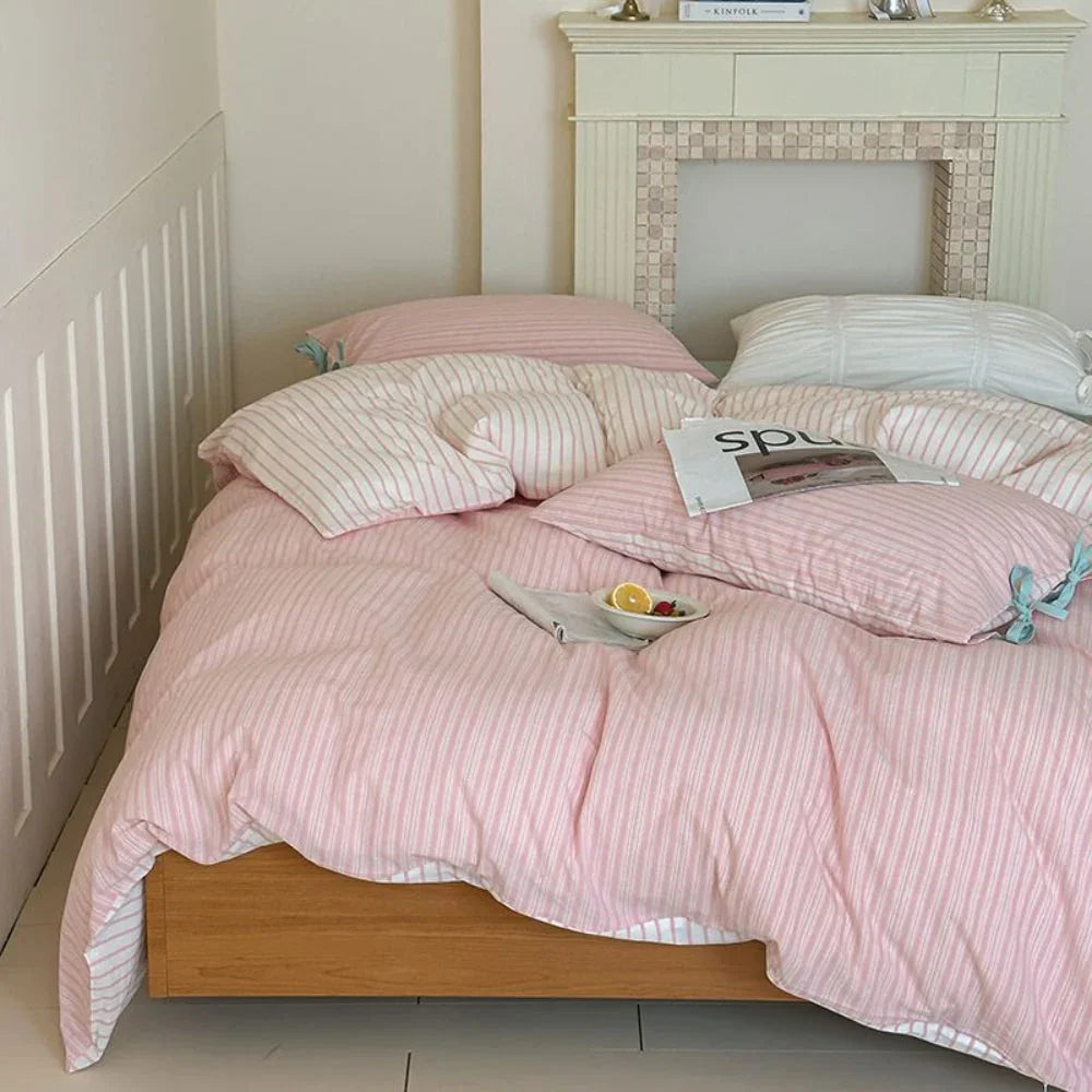 Josie Bow Tied Striped Bedding Set / Pink Ever Lasting