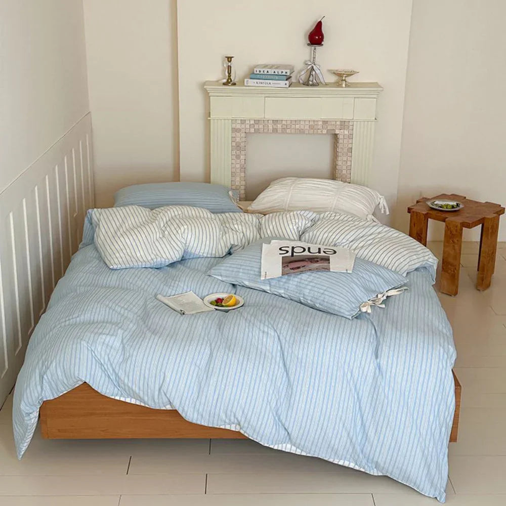 Josie Bow Tied Striped Bedding Set / Pink Ever Lasting