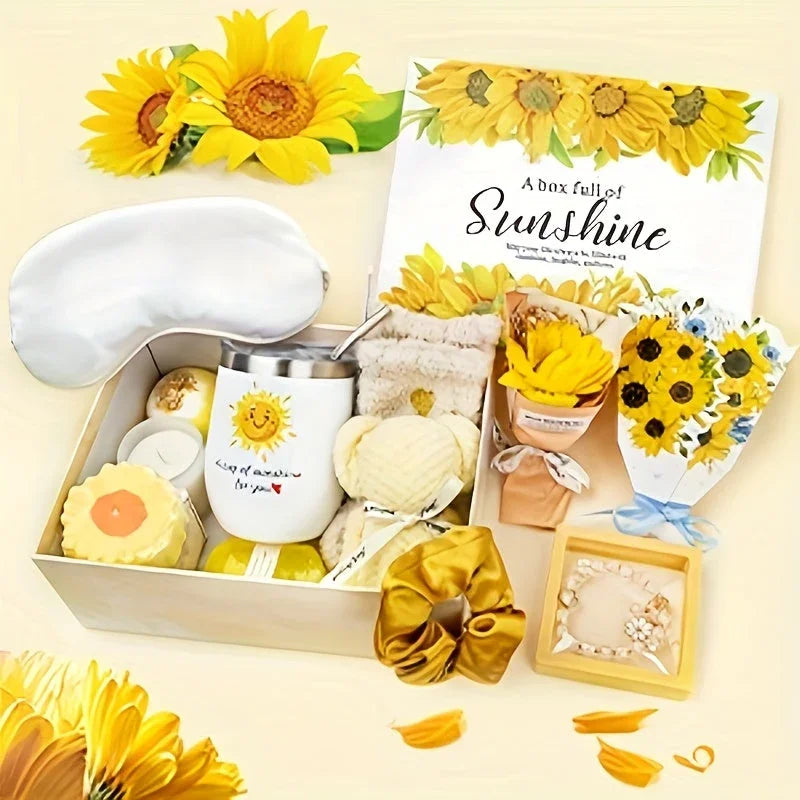 Ladies' Gift Basket, 13 Unique Birthday Gifts for Ladies, Best Friend Birthday And Christmas Gifts, Sunflower Bath Gift Basket Sends Sunshine Fuel Box for Sisterly Friendship - Light Up Her Day! House Of Avana