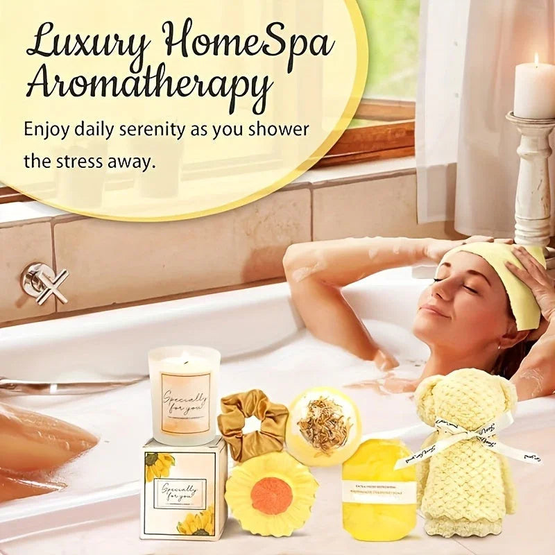 Ladies' Gift Basket, 13 Unique Birthday Gifts for Ladies, Best Friend Birthday And Christmas Gifts, Sunflower Bath Gift Basket Sends Sunshine Fuel Box for Sisterly Friendship - Light Up Her Day! House Of Avana