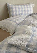 June Lace Double Gauze Gingham Bedding Set / Blue Ever Lasting