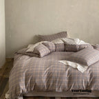 June Lace Double Gauze Gingham Bedding Set / Brown Ever Lasting