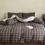 June Lace Double Gauze Gingham Bedding Set / Brown Ever Lasting