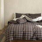 June Lace Double Gauze Gingham Bedding Set / Brown Ever Lasting