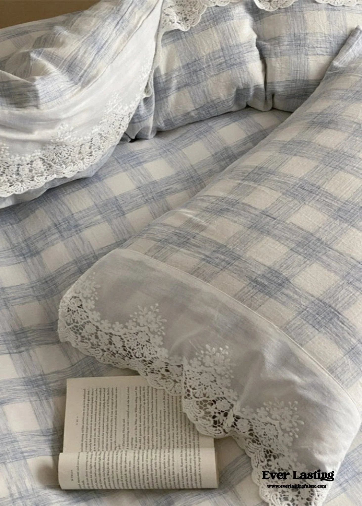 June Lace Double Gauze Gingham Bedding Set / Brown Ever Lasting