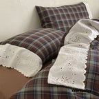 June Lace Double Gauze Gingham Bedding Set / Brown Ever Lasting