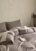 June Lace Double Gauze Gingham Bedding Set / Brown Ever Lasting