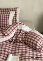 June Lace Double Gauze Gingham Bedding Set / Brown Ever Lasting