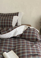 June Lace Double Gauze Gingham Bedding Set / Brown Ever Lasting