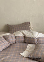 June Lace Double Gauze Gingham Bedding Set / Brown Ever Lasting