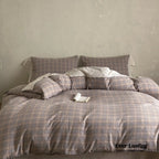 June Lace Double Gauze Gingham Bedding Set / Brown Ever Lasting