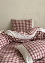 June Lace Double Gauze Gingham Bedding Set / Brown Ever Lasting