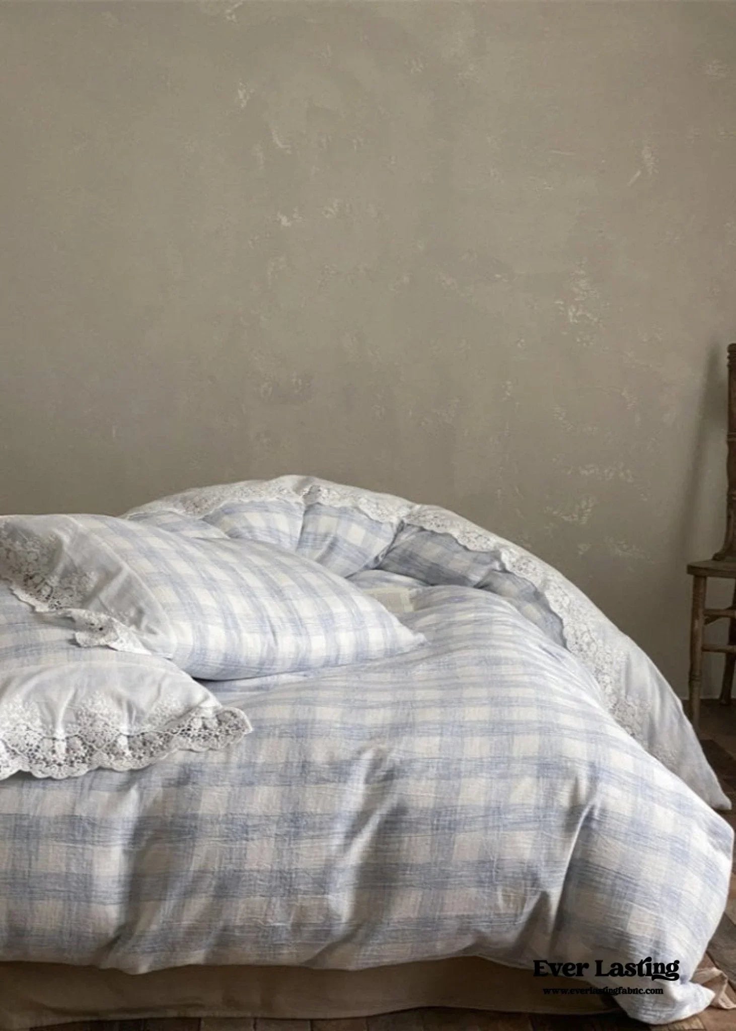 June Lace Double Gauze Gingham Bedding Set / Brown Ever Lasting